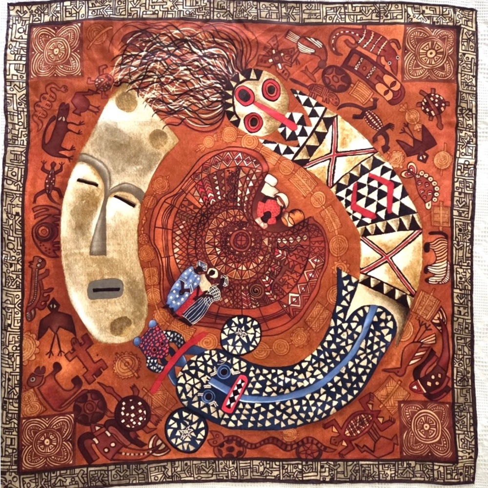 Pineda Covalin Mexican Tribal Print Scarf in Rust Brown